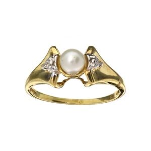 VINTAGE Akoya Pearl and Genuine Diamond Engagement Ring 10k Yellow White Gold 6